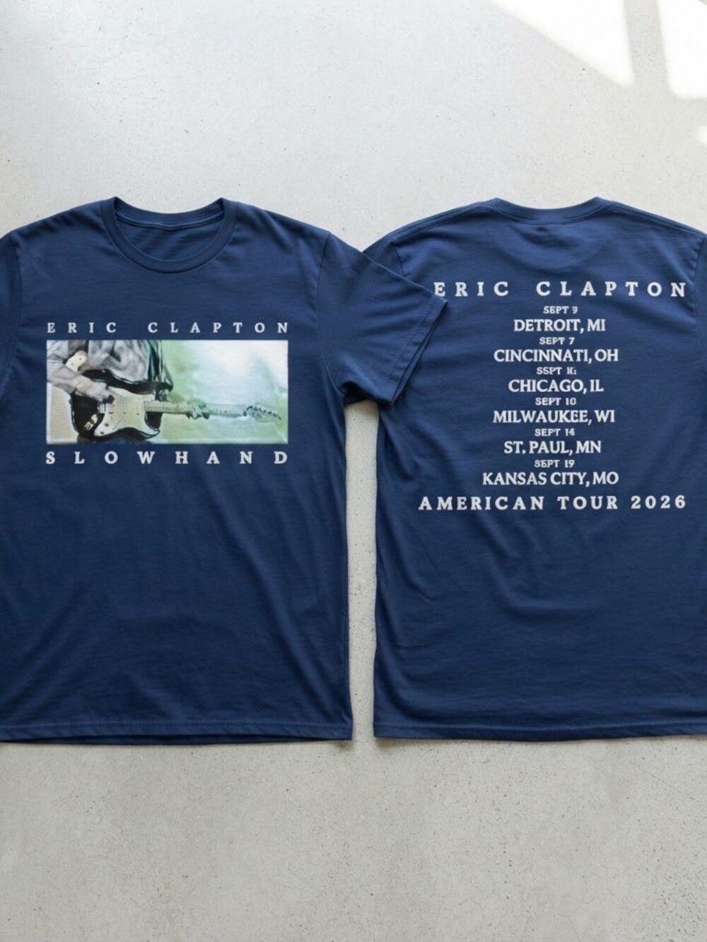 Eric Clapton Slowhand American Tour 2026 Navy Blue T-Shirt S-4XL